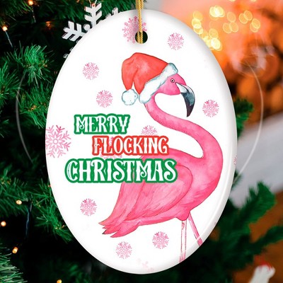 Merry Flocking Christmas Pink Flamingo Christmas Tree Decoration Ornament| OrnamentallyYou