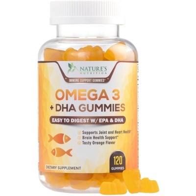 Omega 3 Fish Oil Gummies, Heart Healthy Omega 3 Gummy Supplement - DHA & EPA, Extra Strength Joint & Brain Support, 120 Gummies By Nature's Nutrition