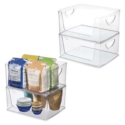 iDesign Stackable Open-Front Bin with Handles, Set of 4, Clear, Made in USA
