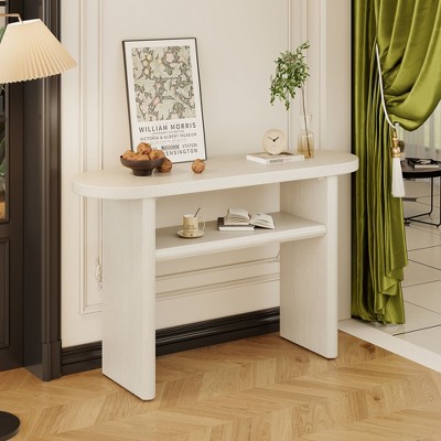 Elegant Minimalist Console Table with Rounded Edges and Sturdy Shelf Design for Entryway, Living Room(Black)