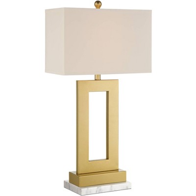 360 Lighting Marshall Modern Table Lamp with White Marble Riser 30" Tall Champagne Gold Oatmeal Shade for Bedroom Living Room Bedside Nightstand House