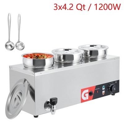 Commercial Soup Warmer 3x4.2QT Triple Well Bain Marie 1200W With Adjustable Temp