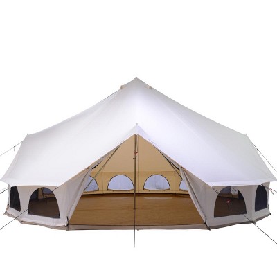 WHITE DUCK Avalon Canvas Bell Tent with Stove Jack & Mesh Windows, 4-Season Luxury Glamping Tent, Water Repellent, Natural White