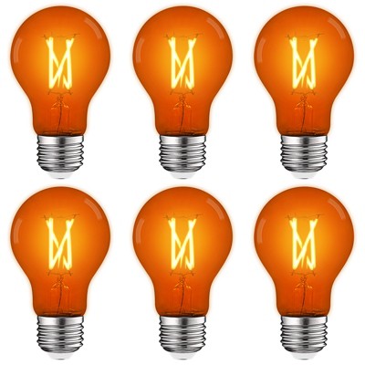 Luxrite A19 LED Orange Edison Light Bulb, 4.5W=60W Equivalent, Clear Glass Filament, UL Listed, Indoor Outdoor, Porch, E26 Standard Base 6 Pack
