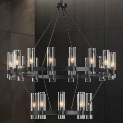 24-lights Chandelier,wagon Wheel Chandelier With Glass Shade
