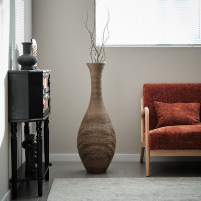 FONTOI Artificial Rattan Floor Vase, 39-inch Tall Decorative Vase for Living Room Foyer Corridor Entryway, Beige&Grey, 12.6"*40.2"*12.6"