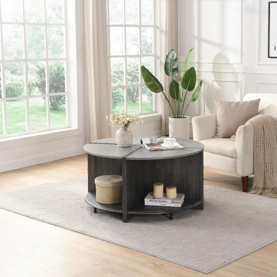 4 Piece of Detachable Coffee Table Round,Industrial Coffee Table,2-Tier Coffee Table With Storage-Cuddlewood