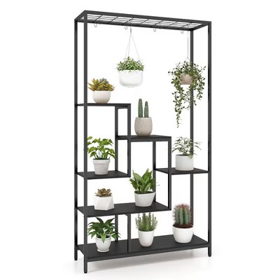Bestier Plant Stand Indoor, 71" Ladder Plant Shelf with Hanging Hooks for Living Room Balcony Patio Decor, Wood Plant Pot Holder Rack for Gardening