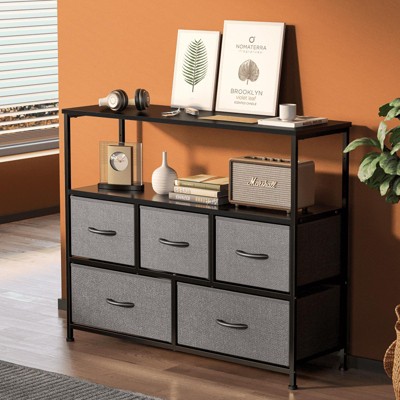 MAYEERTY 5 Drawers Dresser for Bedroom, Fabric Chest of Drawers Tall Storage Tower, White