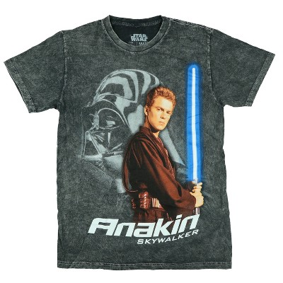 Seven Times Six Star Wars Men's T-Shirt Anakin Skywalker Mineral Wash Graphic Crewneck Tee Black