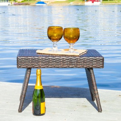 Faux Rattan Outdoor End Table, 24" Wide Wicker Accent Table for Patio or Garden Use, Patio End Table, Outdoor Side Table -Christopher Knight Home