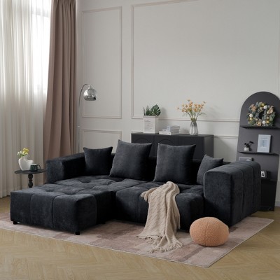 WJShome 104" L Shaped Sectional Couch,Modern Modular Sofa with Ottoman,Linen Deep Loveseat with Pillows Couches for Home and Apartment