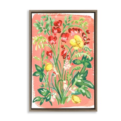 Stupell Industries Peachy Flower Arrangement Black Framed Floater Canvas Wall Art