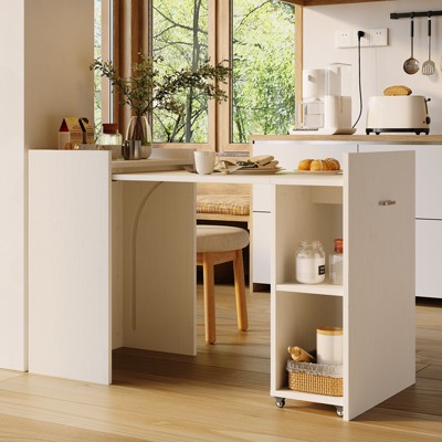 50" Folding Computer Desk with Bookshelf, Home Office Extension Table with Wheels, Small Study Writing Desk with Backless Storage Shelves