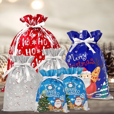 Wrapables Aluminum Foil Christmas Holiday Drawstring Gift Bags for Party Favors, Goodie Bag, Treats, Gift Wrap, Parties