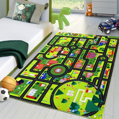 Kids Carpet Playmat Car Play Rug Large Kids Play Rug City Traffic Road Mat Low Pile Non Slip Fun Carpet for Kids Nursery Carpet Black