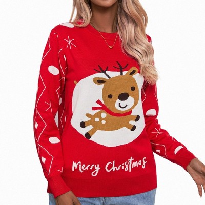Womens Ugly Christmas Sweater 2024 Long Sleeve Holiday Sweaters with Festival Patterns Knitted Pullover Sweaters