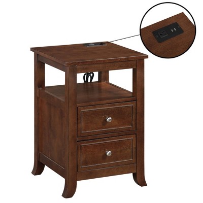 Breighton Home Melbourne 2 Drawer End Table with Charging Station and Shelf