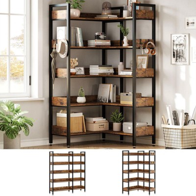 Convertible Corner Bookshelf 5-Tier, Industrial L-Shaped Bookcase with Storage Shelves for Home Office