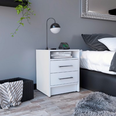 Lyngins Modern 2-Drawer Nightstand, Small Side Table with Metal Handles, End Table for Living Room, Side Table for Bedroom, Compact Storage Side Table