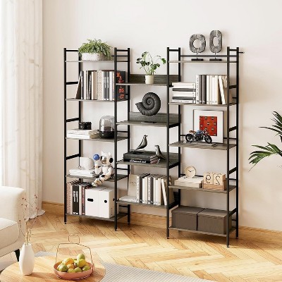 5 Tier Bookcase - Rustic Industrial Bookshelf with 14 Display Shelves, Large Open Storage Shelf for Living Room, Bedroom, Office & Study