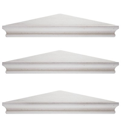8" x 16" Set of 3 Whitewash Wood Floating Corner Shelves White - American Art Decor: Rustic Farmhouse MDF Storage, No Assembly Required