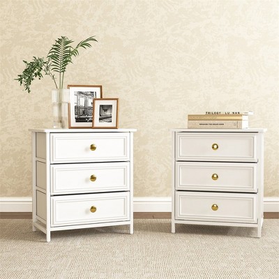 Resenkos Night Stand,Bedside Table, Nightstand with 3 Drawers, Night Stand for Bedroom,Bedside Table with Fabric Bins, Leather Finish