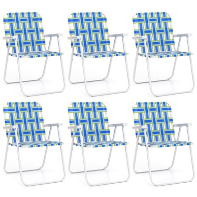 Gymax Webbed Folding Chairs Set of 6 Lightweight Portable Beach Chair w/Heavy-Duty Metal Frame Outdoor Lawn Chair for Camping Poolside Blue/Red