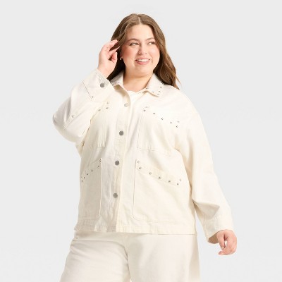 Women's Studded Chore Denim Jacket - Universal Thread™ White