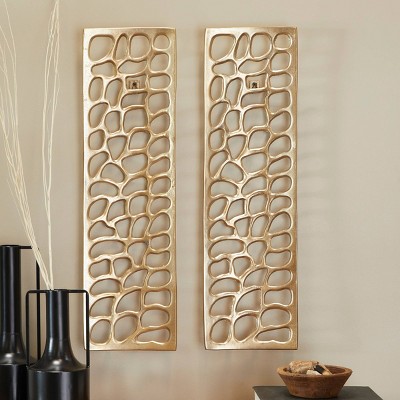 Set of 2 Aluminum Abstract Cutouts Wall Decors Gold - Olivia & May: Modern Style, Vertical Orientation, Metalwork Art