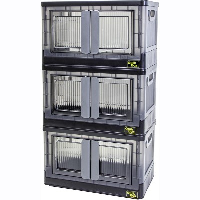 dbest products Quik Box Stackable Storage Bins With Doors Collapsible Organizer & Foldable Container 8.4 Gal - 3 Pack