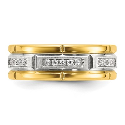 Chisel Titanium Polished with Brushed Center Yellow IP-plated Cubic Zirconia 8mm Band Ring