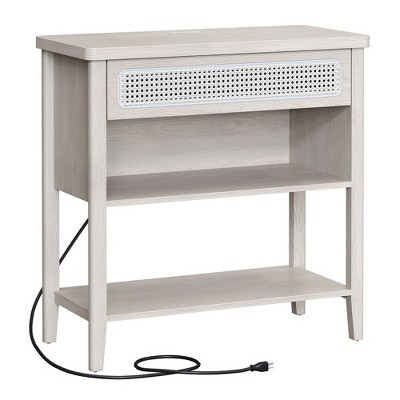 VASAGLE Console Table with Power Outlets Entryway Table with Storage Shelf Sofa Table with Drawer for Living Room Oatmeal Beige