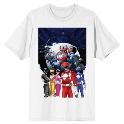 Power Rangers Poster Art Love Wins Adult White Crew Neck Short Sleeve T-shirt
