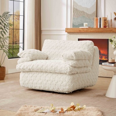 APRILSOUL Swivel Sofa Chair, Ergonomic 360° Swivel, Premium Fabric & High-Density Memory Foam, White Lounging,Gaming,Reading,Napping
