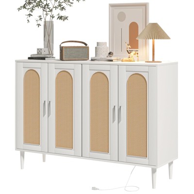 Whizmax Rattan Sideboard Buffet Cabinet, 4 Doors Accent Storage Cabinet, Console Table Coffee Bar,Adjustable Shelves for Kitchen, Hallway, Living Room