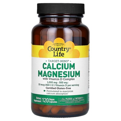 Country Life Target-Mins, Calcium Magnesium with Vitamin D Complex, 120 Vegan Capsules