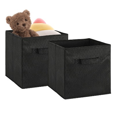 NewHome"2-Pack Foldable Black Non-Woven Fabric Storage Bins with Handles for Shelves & Closet Organization"Black