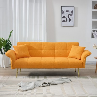 70.1" convertible double sofa bed,  sleeper sofa with folding armrests & 2 pillows, couch for living rooms, Small Apartments and small Spaces