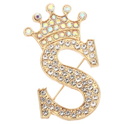 Unique Bargains Women Rhinestone Initial Alphabet Badges Pins and Clips