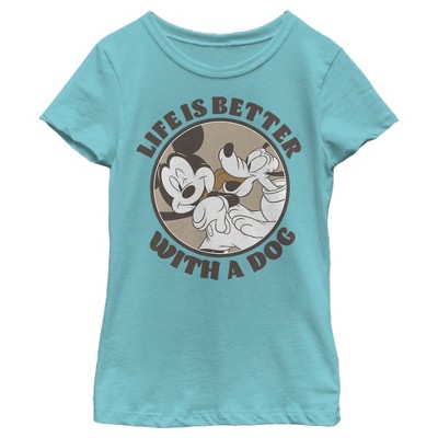 Girl's Disney Mickey and Goofy Life is Better with a Dog T-Shirt