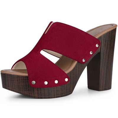 Perphy Women's Platform Slip-on Block High Heels Slides Mule Sandals