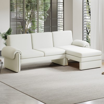 MYINDA Convertible L-Shaped Sectional Sofa with Adjustable Backrest and Two Removable Arm Pillows, Beige