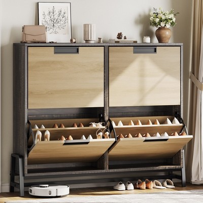 Garvee Shoe Storage Cabinet with 2 Flip Drawers, Freestanding Shoe Organizer with Metal Legs, Narrow Shoe Rack Cabinet for Entryway