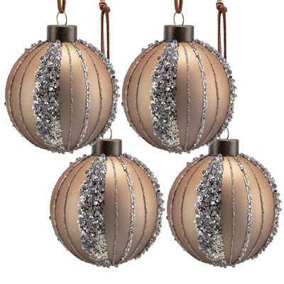 Gulches Set of 4 Dazzling 4.7-Inch Glass Christmas Ball Ornaments - Elegant Decorative Hanging Accents for Holiday Tree and Festive Decor