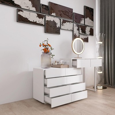 KWPZQEB Dresser for Bedroom, Dresser Table with 10 Drawers, Wooden Chest of Drawers with Extendable Desktop, Vanity Desk for Bedroom, White