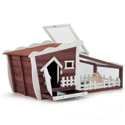 Costway 62'' Wooden Rabbit Hutch Indoor Outdoor Rabbit Cage Bunny House w/ Pull Out Tray