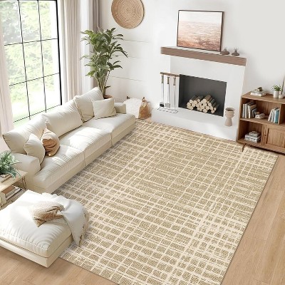 Washable Rugs for Dining Room, Non-Slip Low Pile Modern Rug with Abstract Print for Bedroom, Office, Kids Room