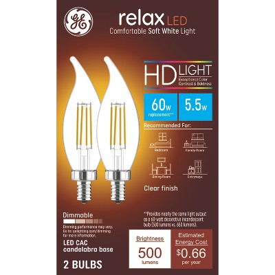 GE 2pk 60W Clear Relax LED Decorative Light Bulbs Soft White