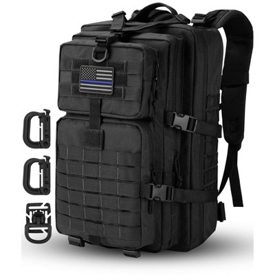 Backpack, Tactical Backpack  Camping Rucksack, 3-Day Pack Trip w/USA Flag Patch, D-Rings, Black